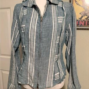 INIZIO Green and White Striped Jacket